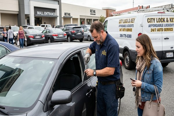 Car lockout service -- affordable locksmith unlocking vehicle door
