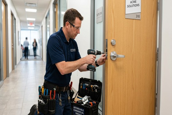 Commercial locksmith service -- access control installation at office